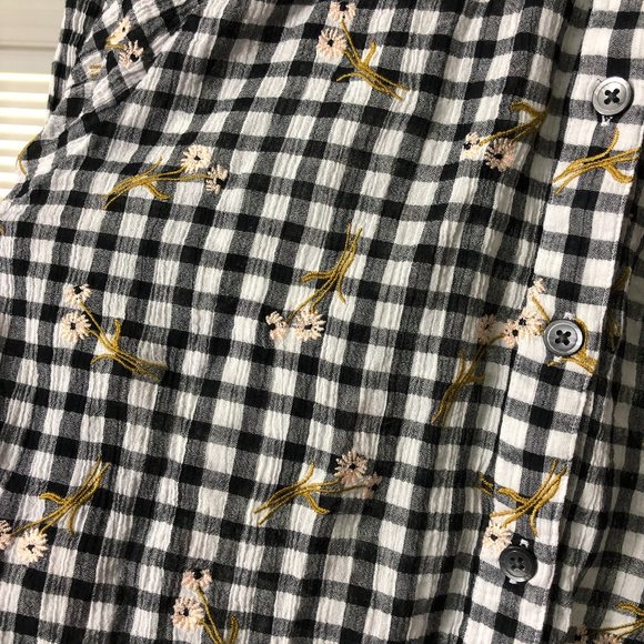 Madewell Plaid Bell Sleeve Embroidered Flowers - Picture 3 of 9